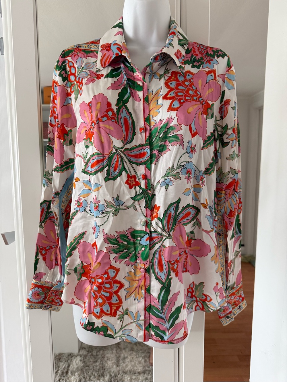 NWT Misa Los Angeles Celine Vibrant Floral Button-Up Shirt - XXS